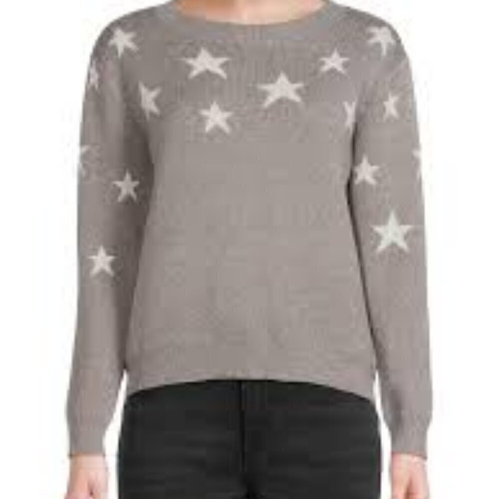 Debut Size M Gray Long Sleeve Sweater with White Stars, Gently Used Condition